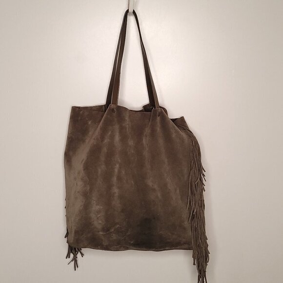 All Saints Club Lea Fringe Tote, Khaki Olive - Picture 8 of 14